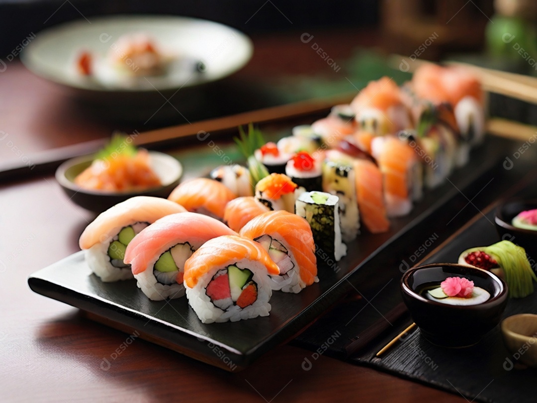 Prato de sushi delicioso