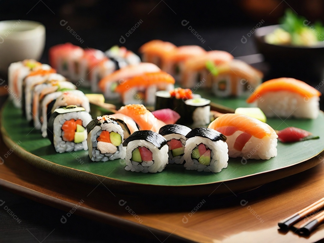 Comida japonesa sashimi enrolado com cream cheese