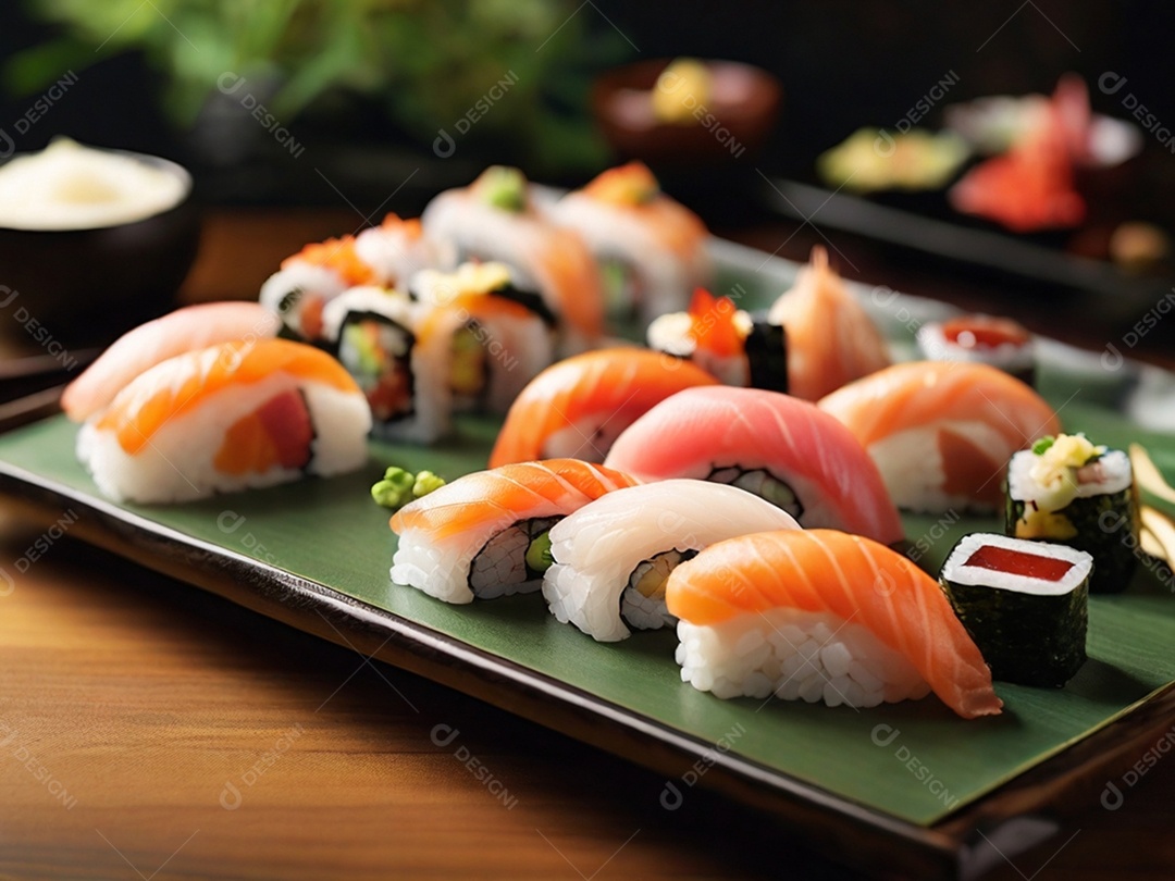 Comida tradicional japonesa com sushi sashimi
