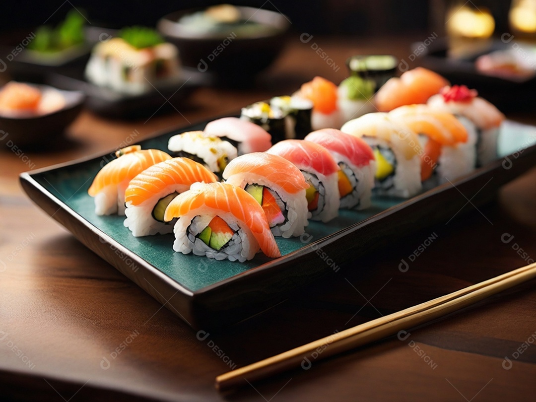Prato de sushi delicioso