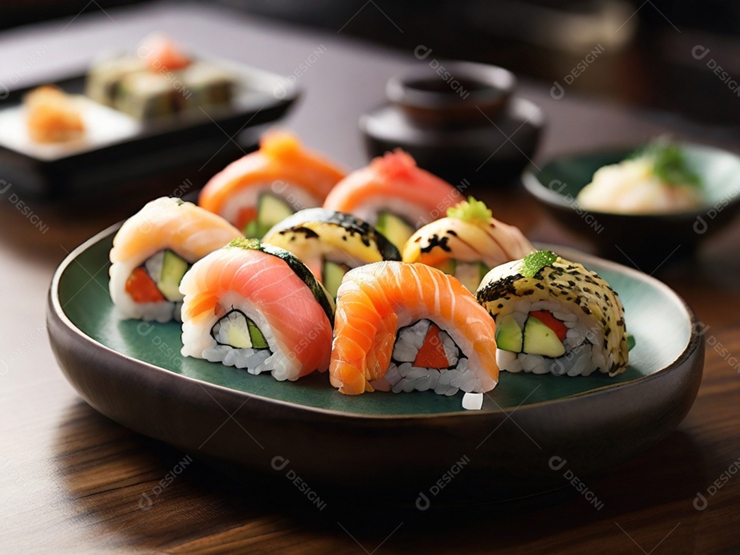 Prato de sushi delicioso