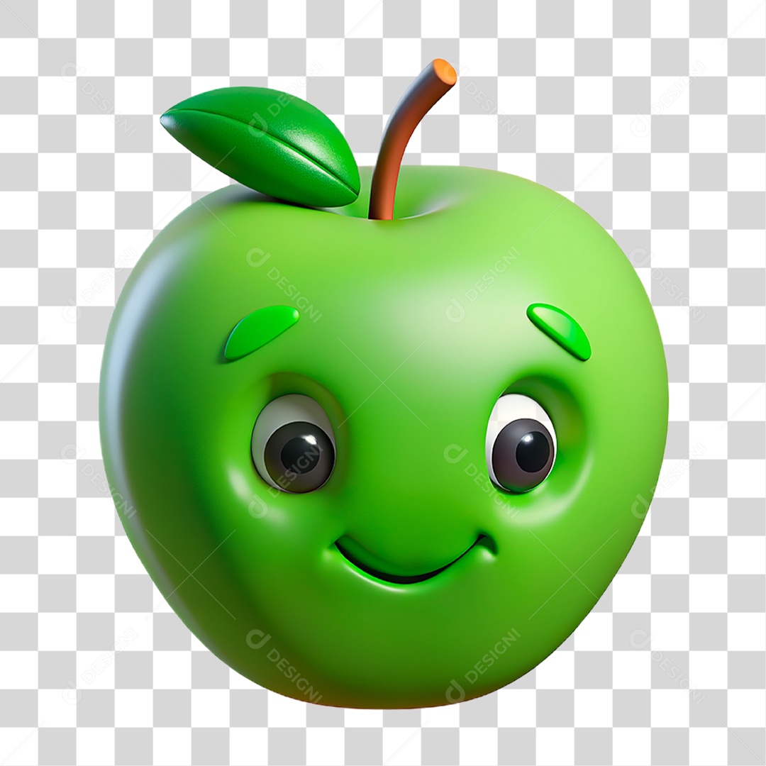 Mascote 3D Maçã Verde PNG Transparente
