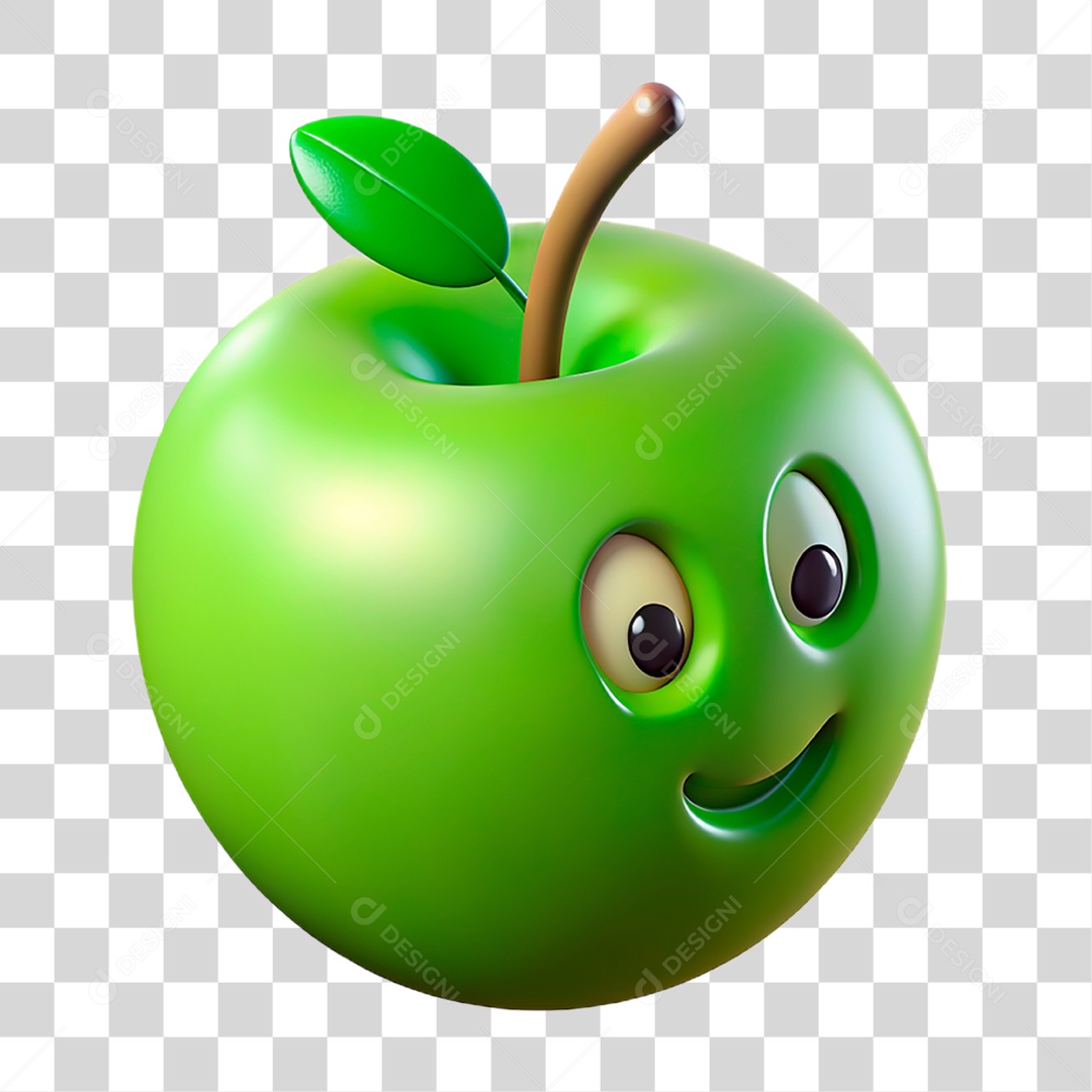 Mascote 3D Maçã Verde PNG Transparente