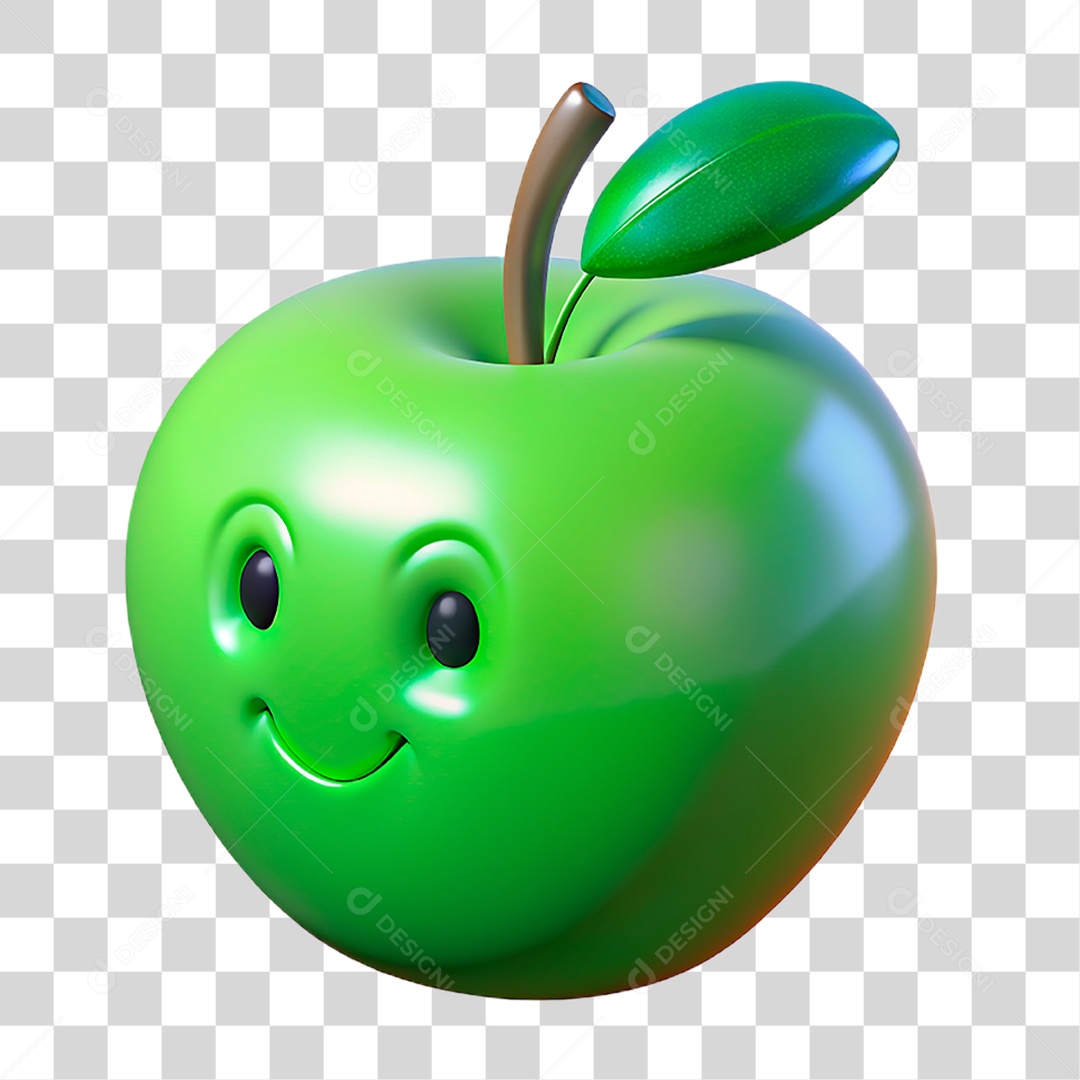 Mascote 3D Maçã Verde PNG Transparente