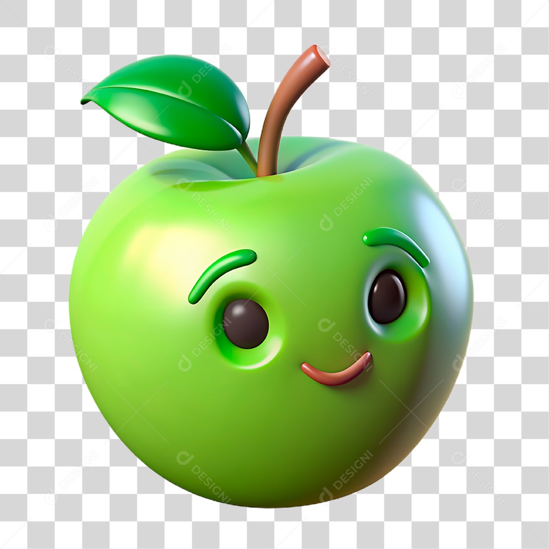 Mascote 3D Maçã Verde PNG Transparente