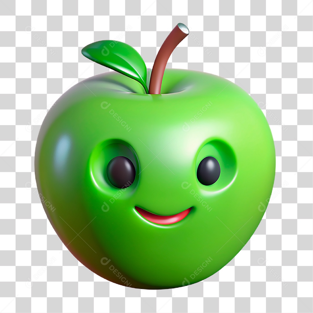 Mascote 3D Maçã Verde PNG Transparente