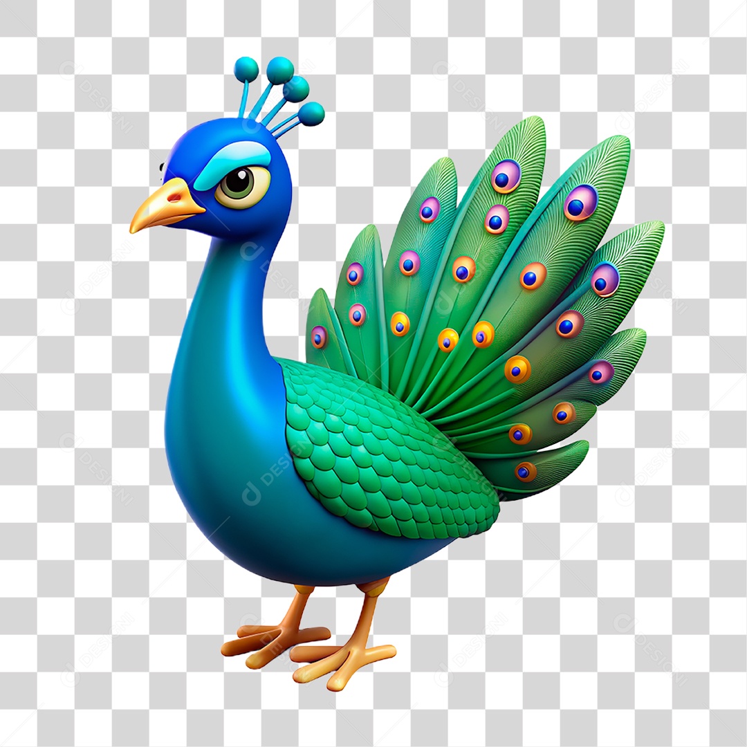 Mascote 3D Pavão PNG Transparente