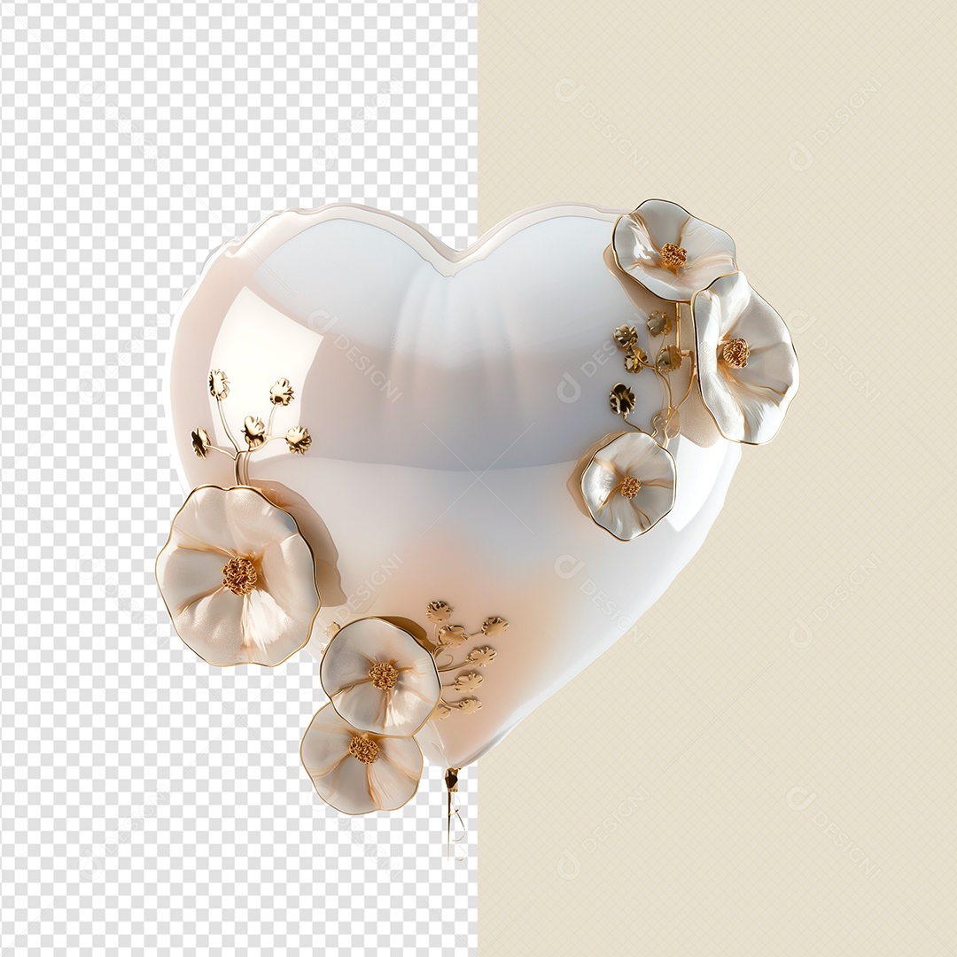 Balão de Coração Elemento 3D para Composição PSD