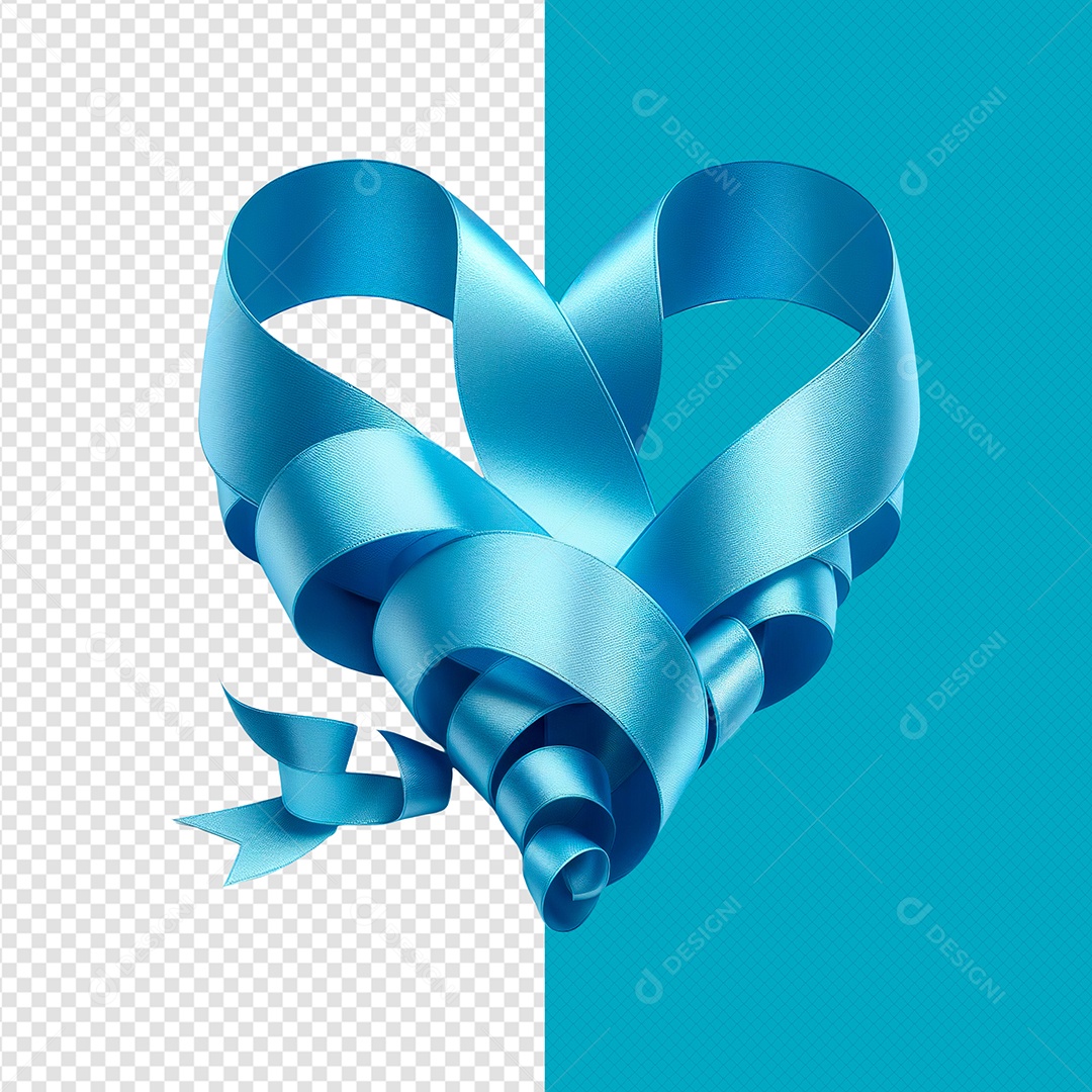 Coração de Fita Elemento 3D Azul para Composição PSD