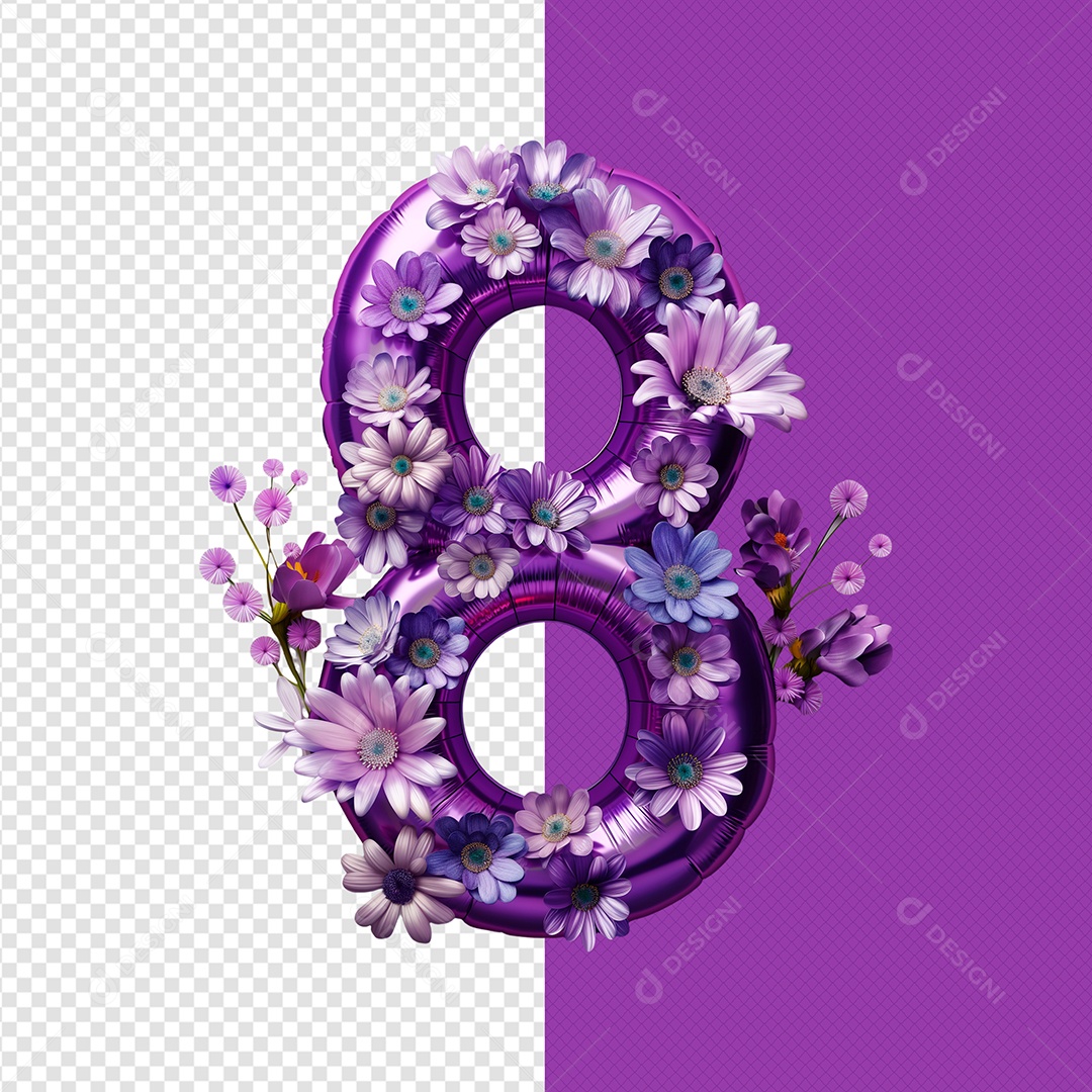 Balão 8 com Flores Elemento 3D para Composição PSD