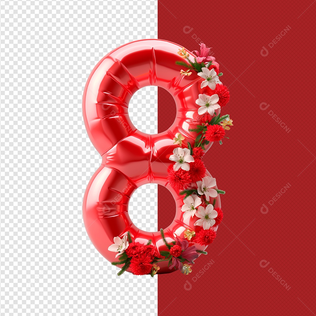 Flores e Balão 8 Elemento 3D Vermelho para Composição PSD
