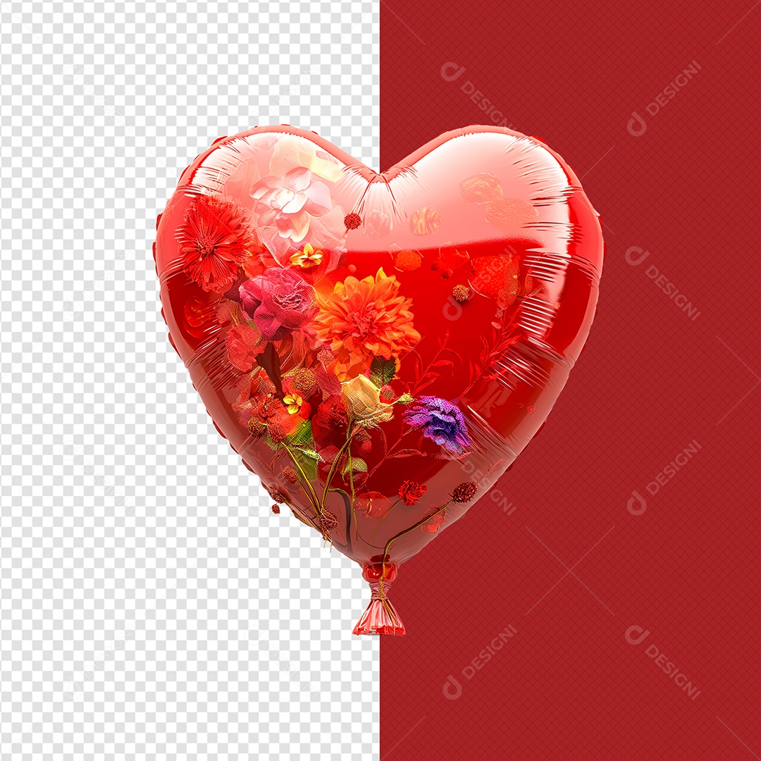 Balão de Coração Flores Elemento 3D de Dia da Mulher para Composição PSD