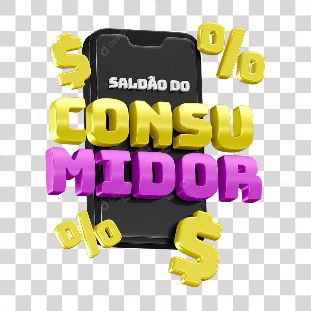 Saldão do Consumidor Selo 3D Amarelo e Rosa para Composição PNG Transparente