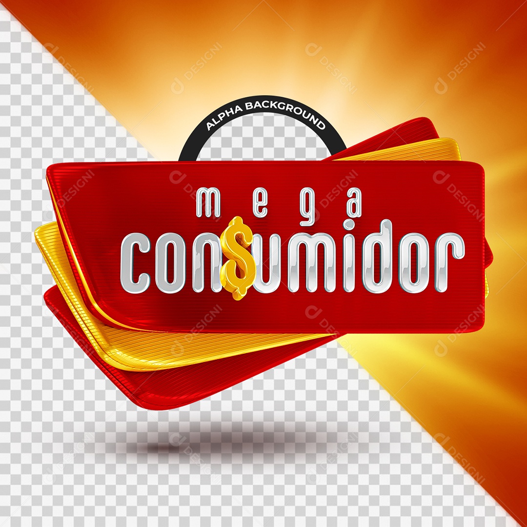 Mega Consumidor Selo 3D Vermelho Branco e Amarelo  para Composição PSD