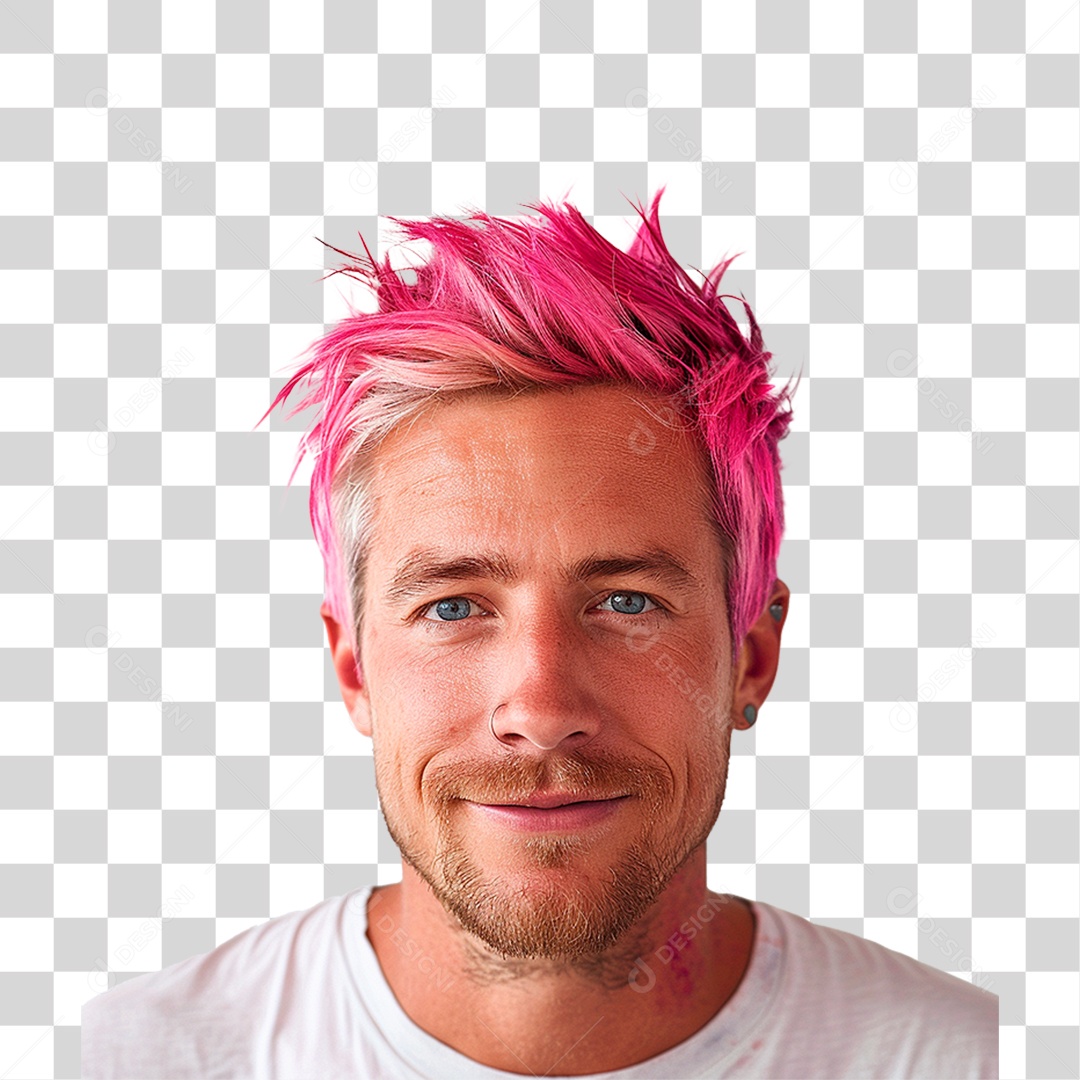 Homem de Cabelo Rosa PNG Transparente