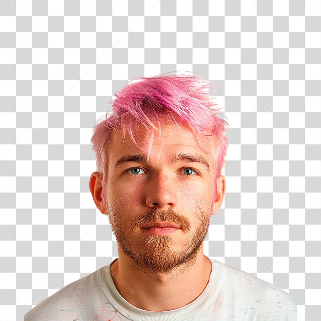Homem de Cabelo Rosa PNG Transparente