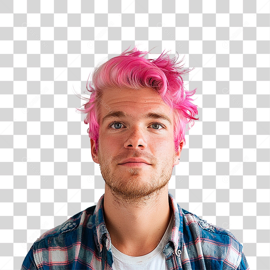 Homem de Cabelo Rosa PNG Transparente
