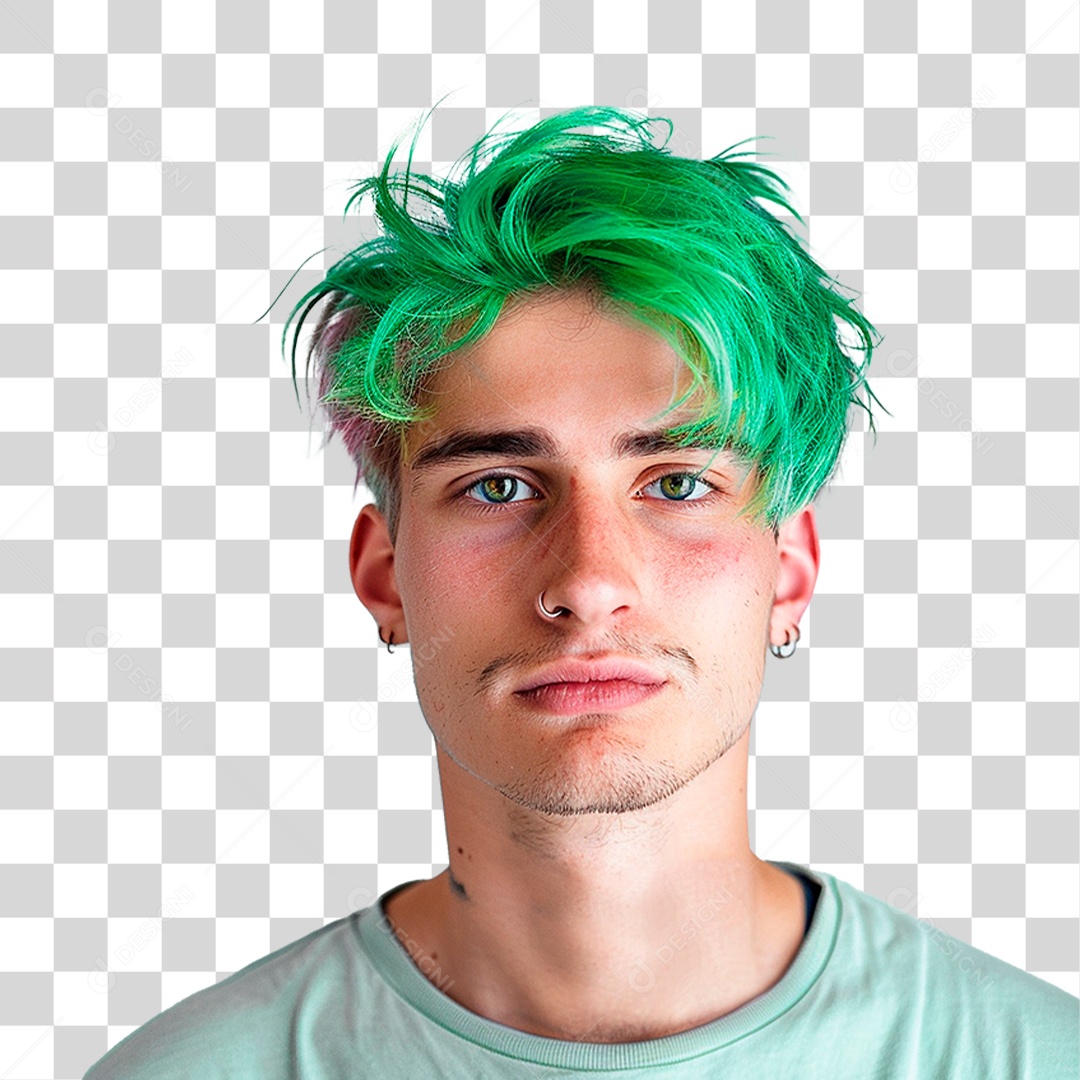 Homem de Cabelo Verde PNG Transparente