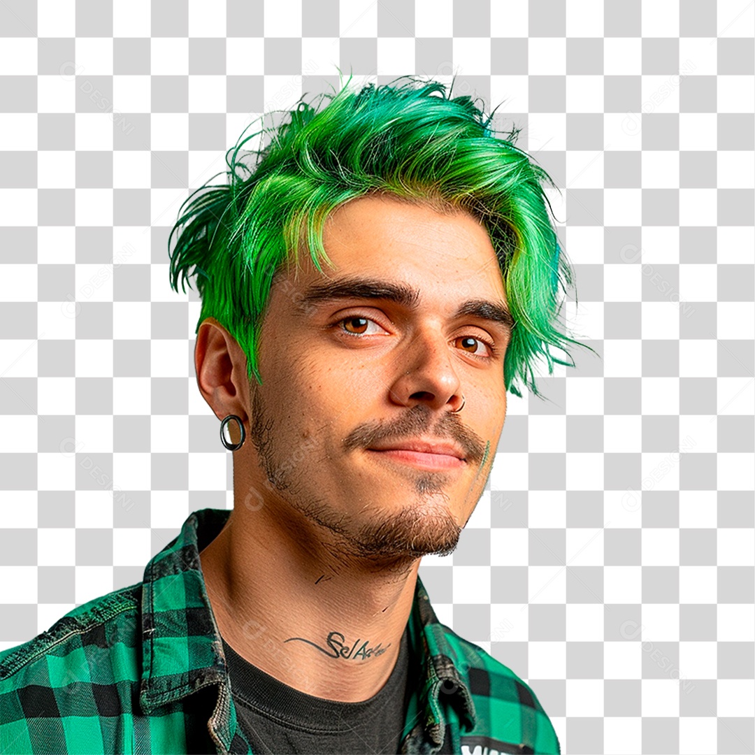 Homem de Cabelo Verde PNG Transparente