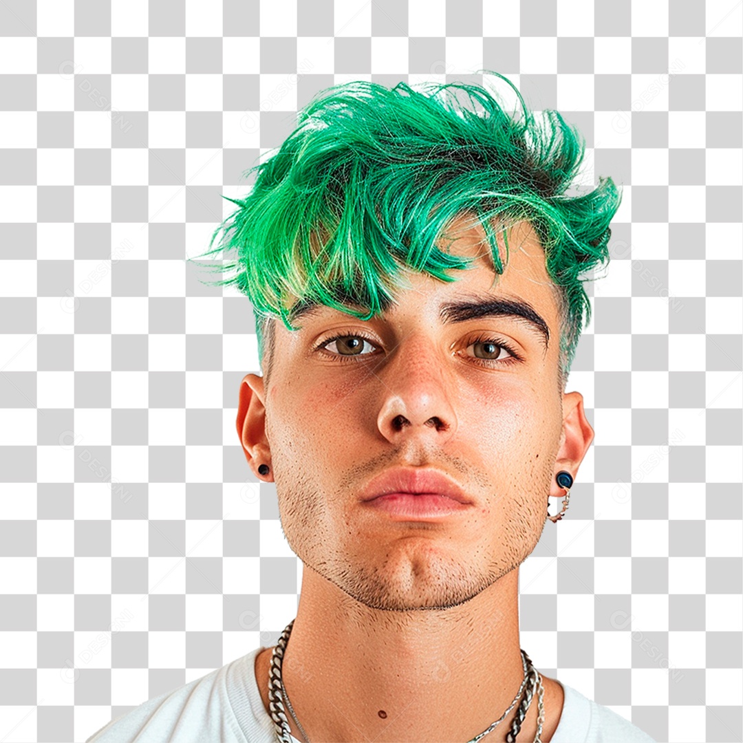 Homem de Cabelo Verde PNG Transparente