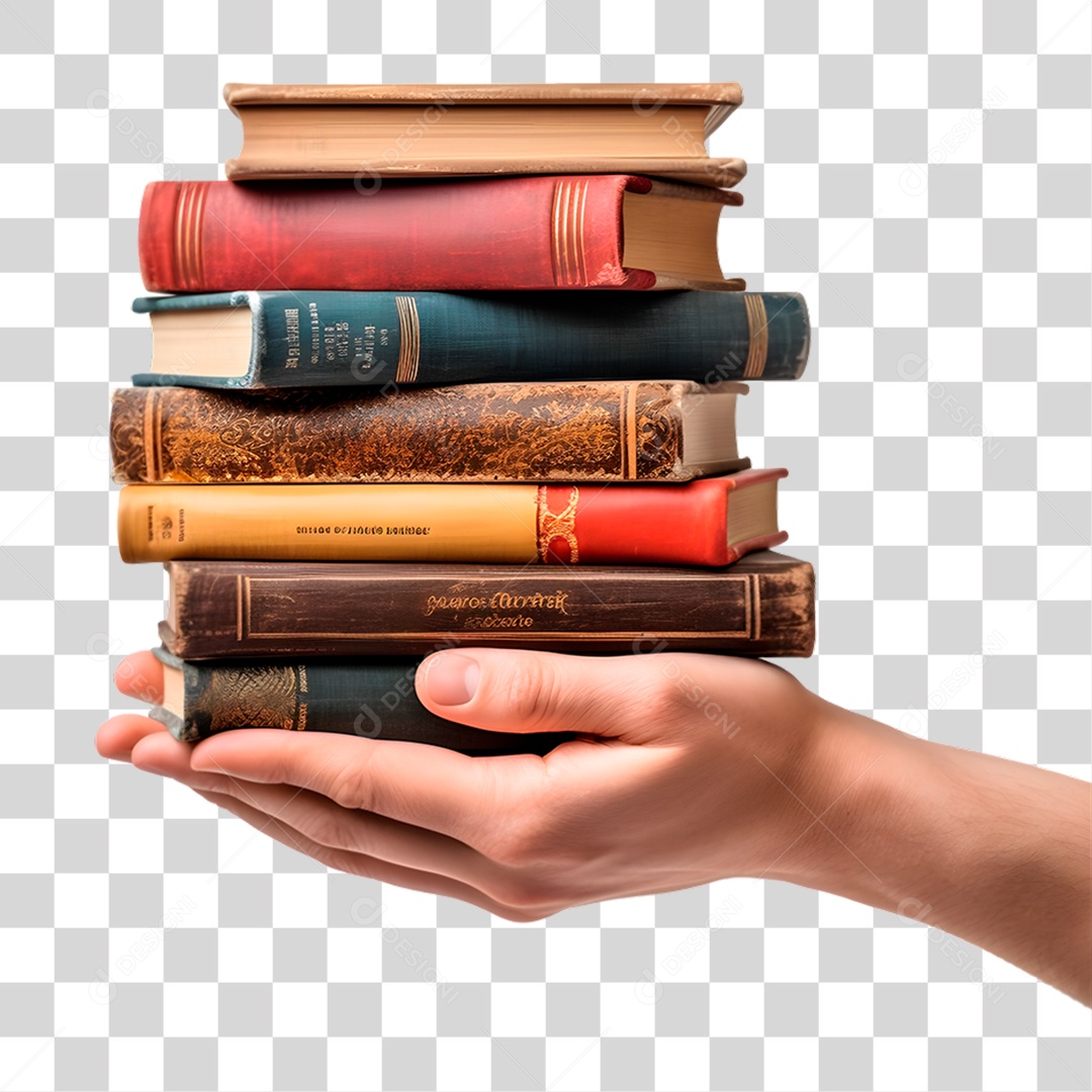 Mãos Segurando Pilha de Livros PNG Transparente