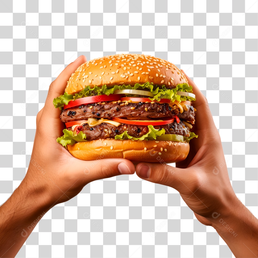Mãos Segurando Hambúrguer PNG Transparente