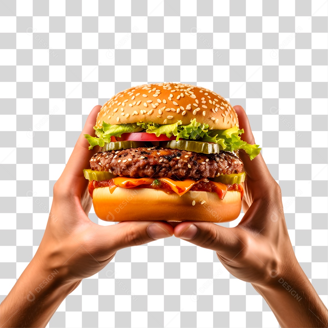 Mãos Segurando Hambúrguer PNG Transparente