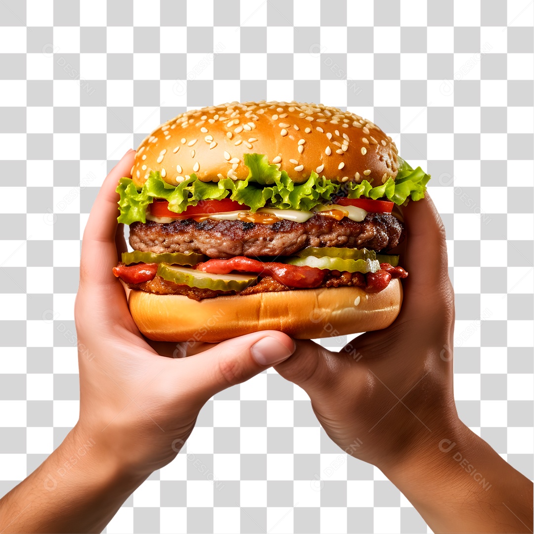 Mãos Segurando Hambúrguer PNG Transparente