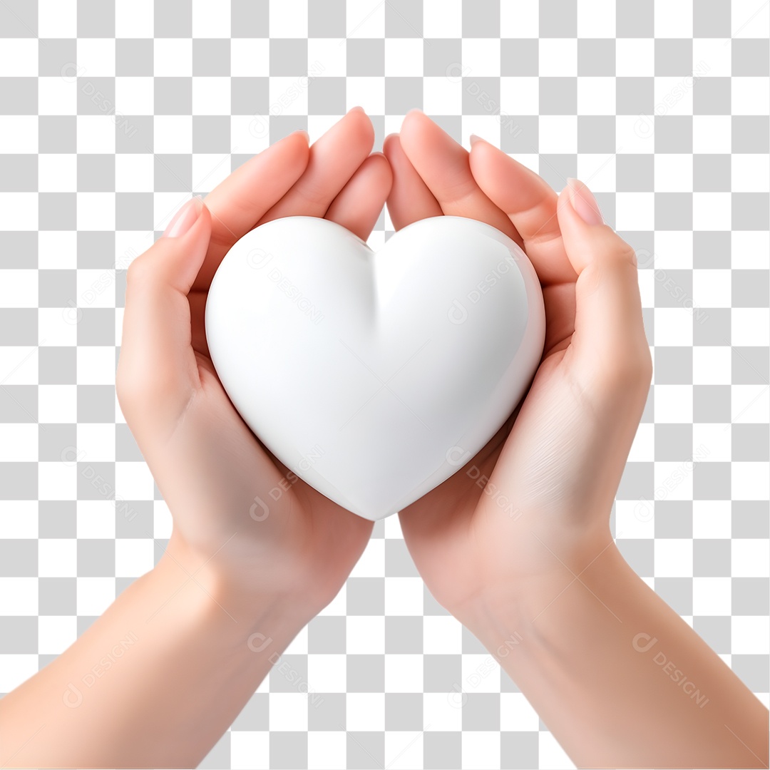 Mão Segurando Coração Branco PNG Transparente