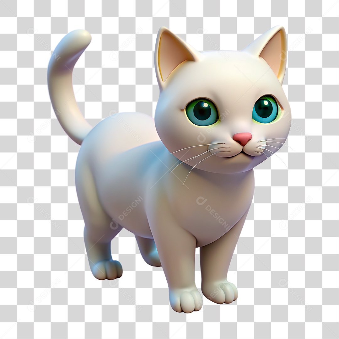 Mascote 3D Gato Branco PNG Transparente