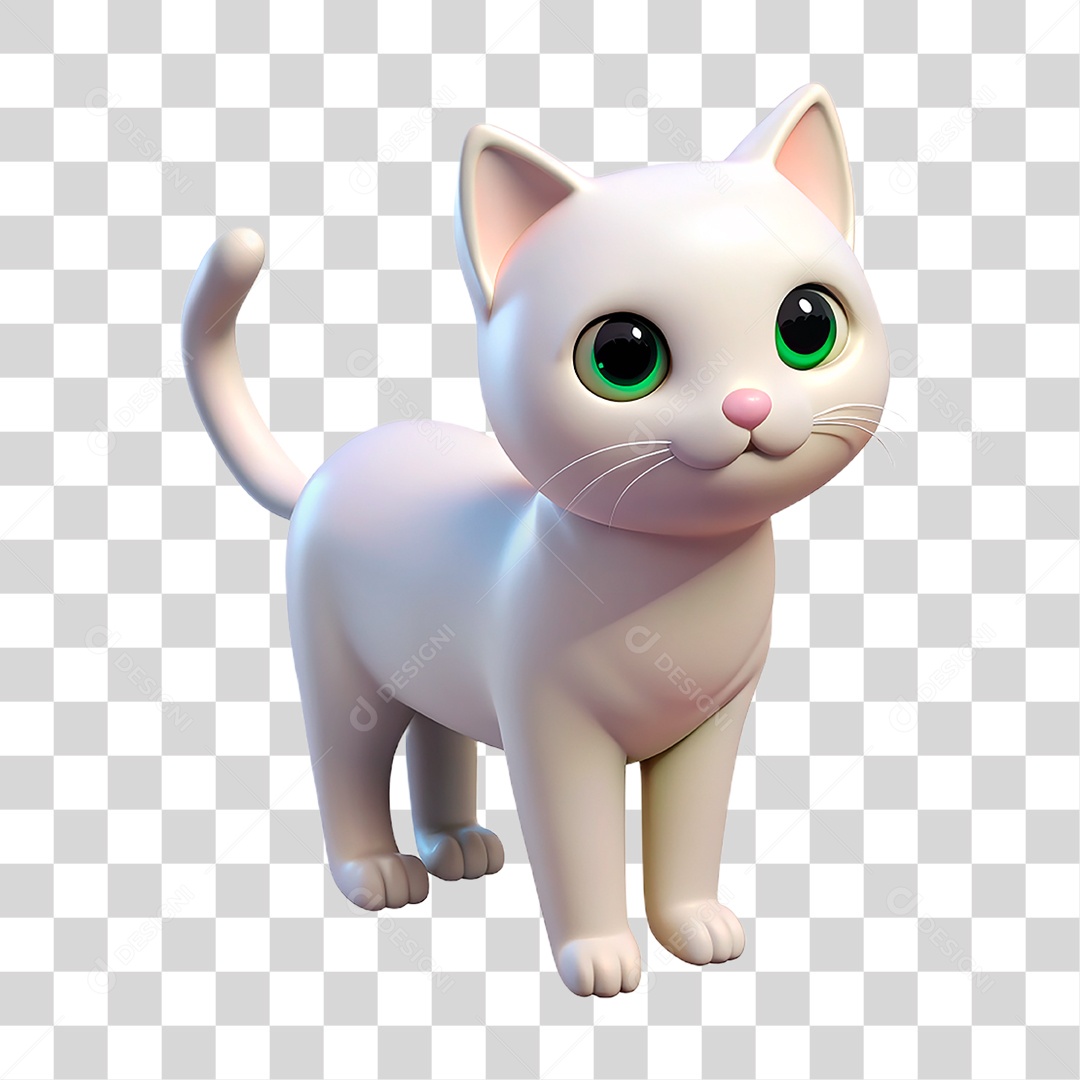 Mascote 3D Gato Branco PNG Transparente