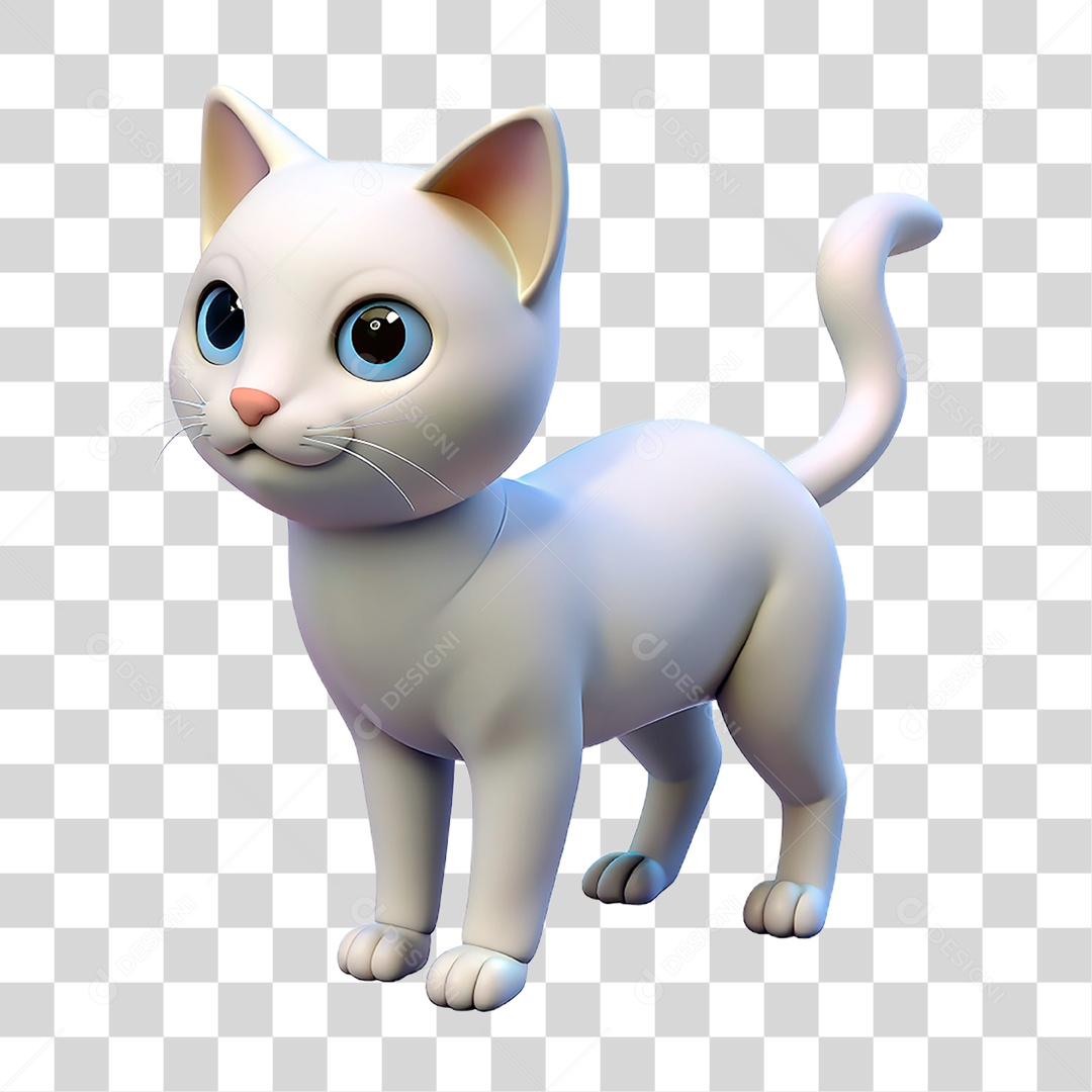 Mascote 3D Gato Branco PNG Transparente