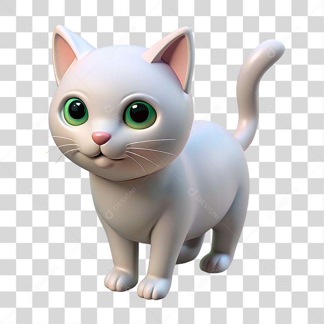 Mascote 3D Gato Branco PNG Transparente