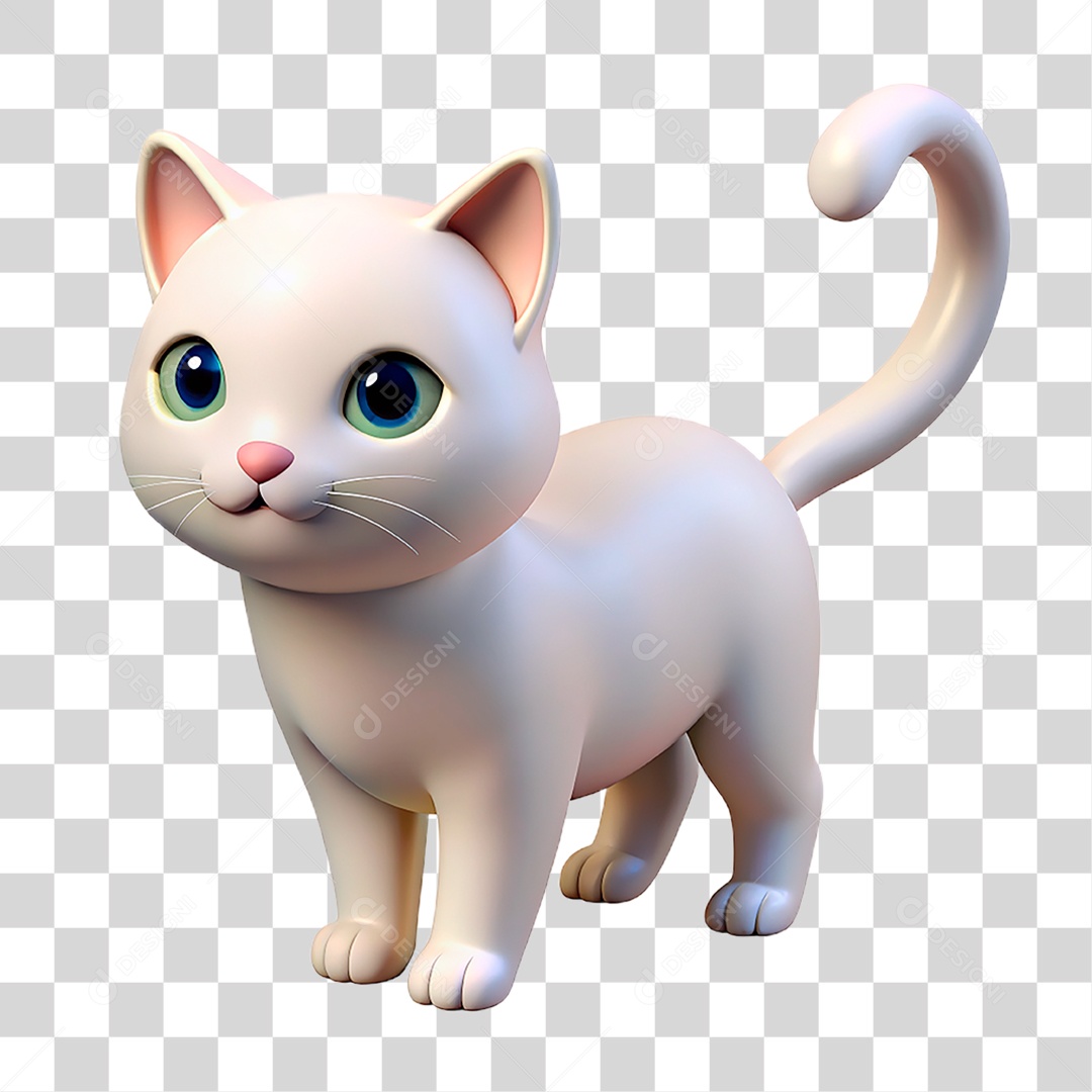 Mascote 3D Gato Branco PNG Transparente