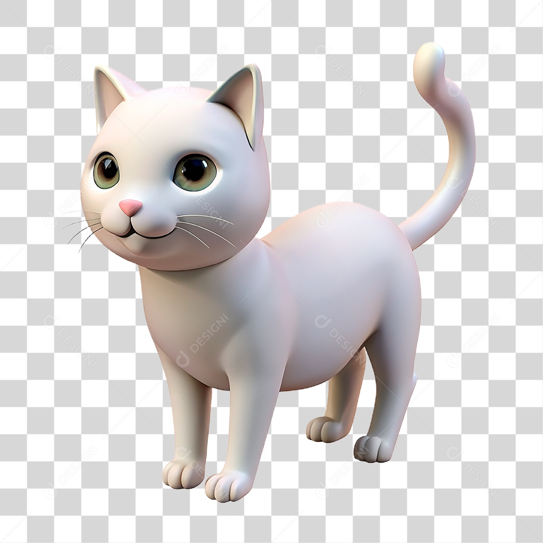 Mascote 3D Gato Branco PNG Transparente