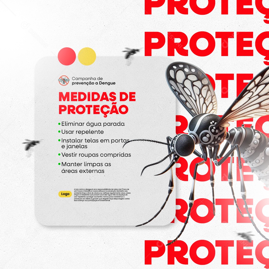 Campanha de prevenção a Dengue Medidas de Proteção Social Media PSD Editável