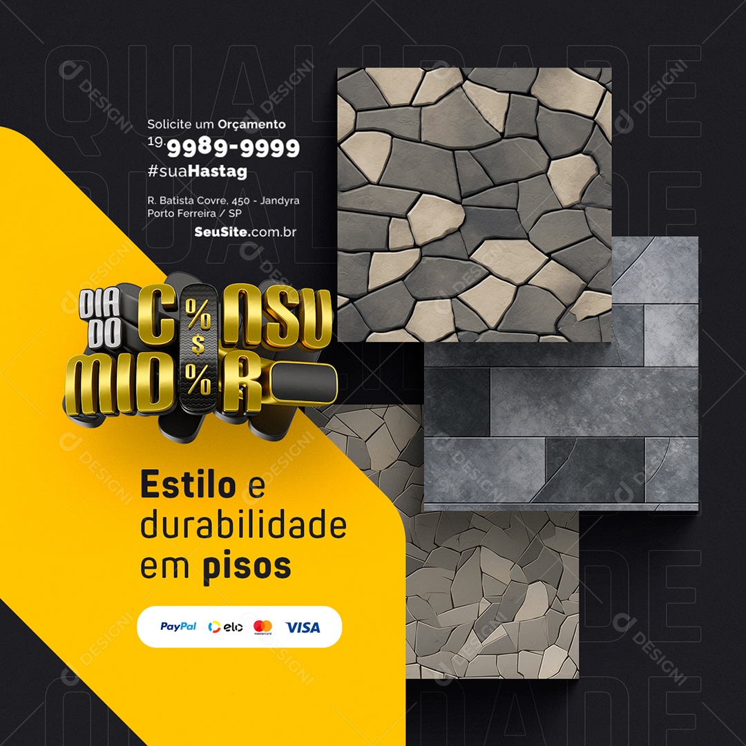 Casa de Pisos Dia do Consumidor Estilo e durabilidade em pisos Social Media PSD Editável