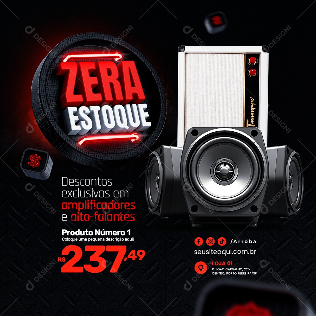 Zera Estoque Som Automotivo amplificadores alto falantes Social Media PSD Editável