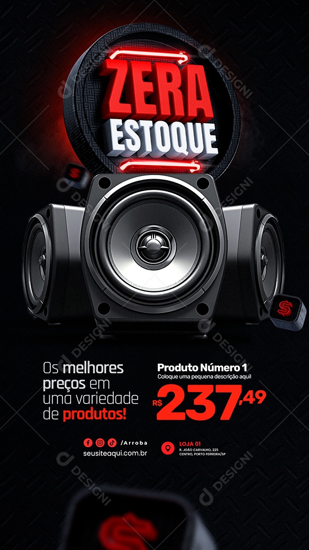Story Zera Estoque Som Automotivo alto falante Os melhores preços Social Media PSD Editável