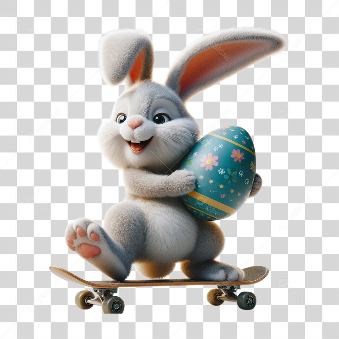 Skater Easter Bunny with Chocolate Egg Transparent PNG