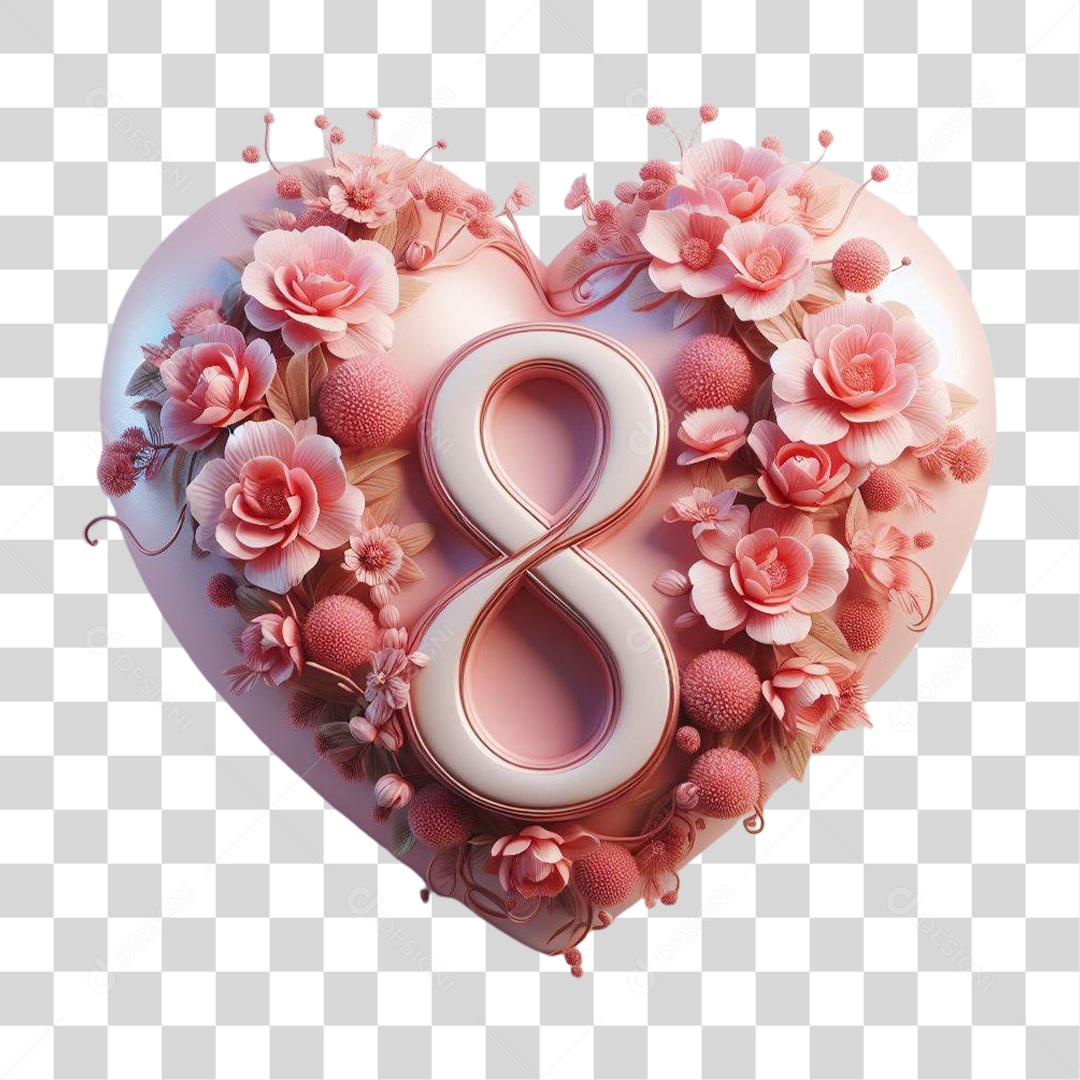 Coração 8 de Março Dia da Mulher PNG Transparente