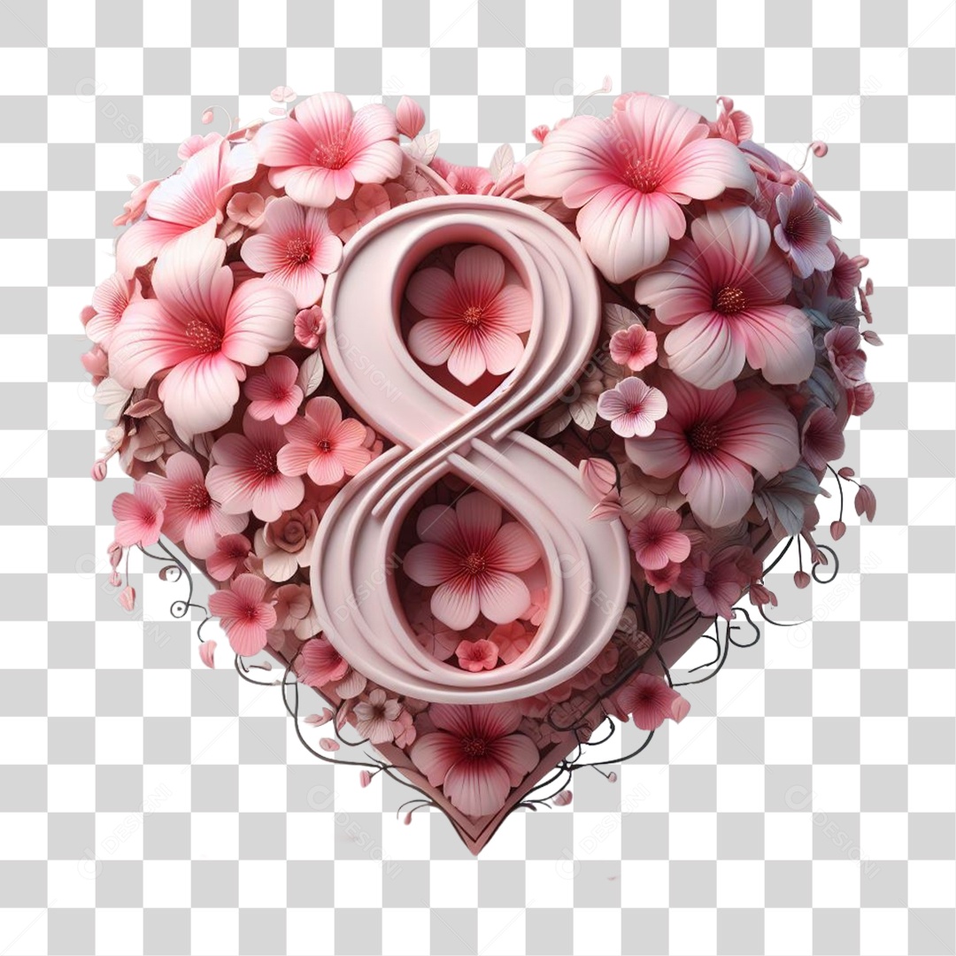 Coração 8 de Março Dia da Mulher PNG Transparente