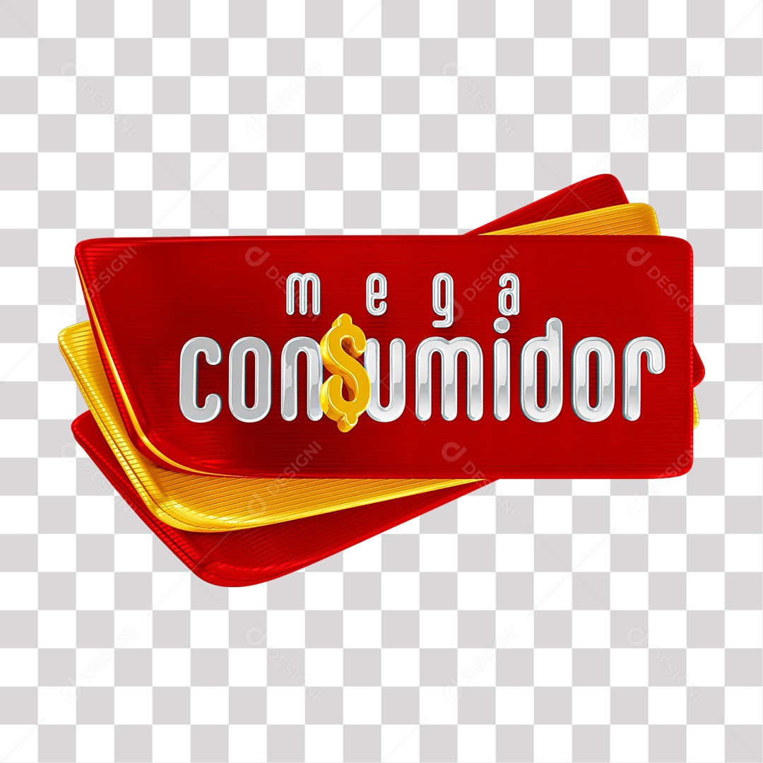 Mega Consumidor Selo 3D Vermelho Branco e Amarelo  para Composição PNG Transparente
