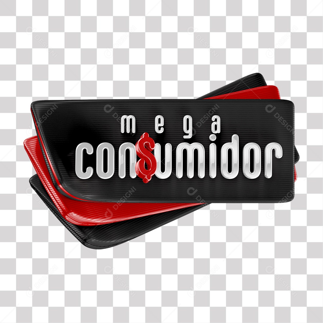 Mega Consumidor Selo 3D Vermelho Branco e Preto para Composição PNG Transparente