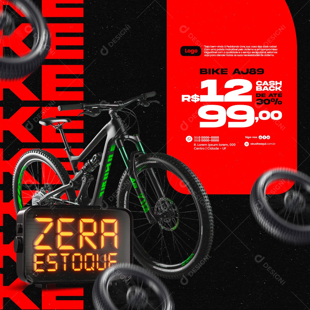 Loja de Bicicletas Zera Estoque Bike Cashback de Até 30% Social Media PSD Editável