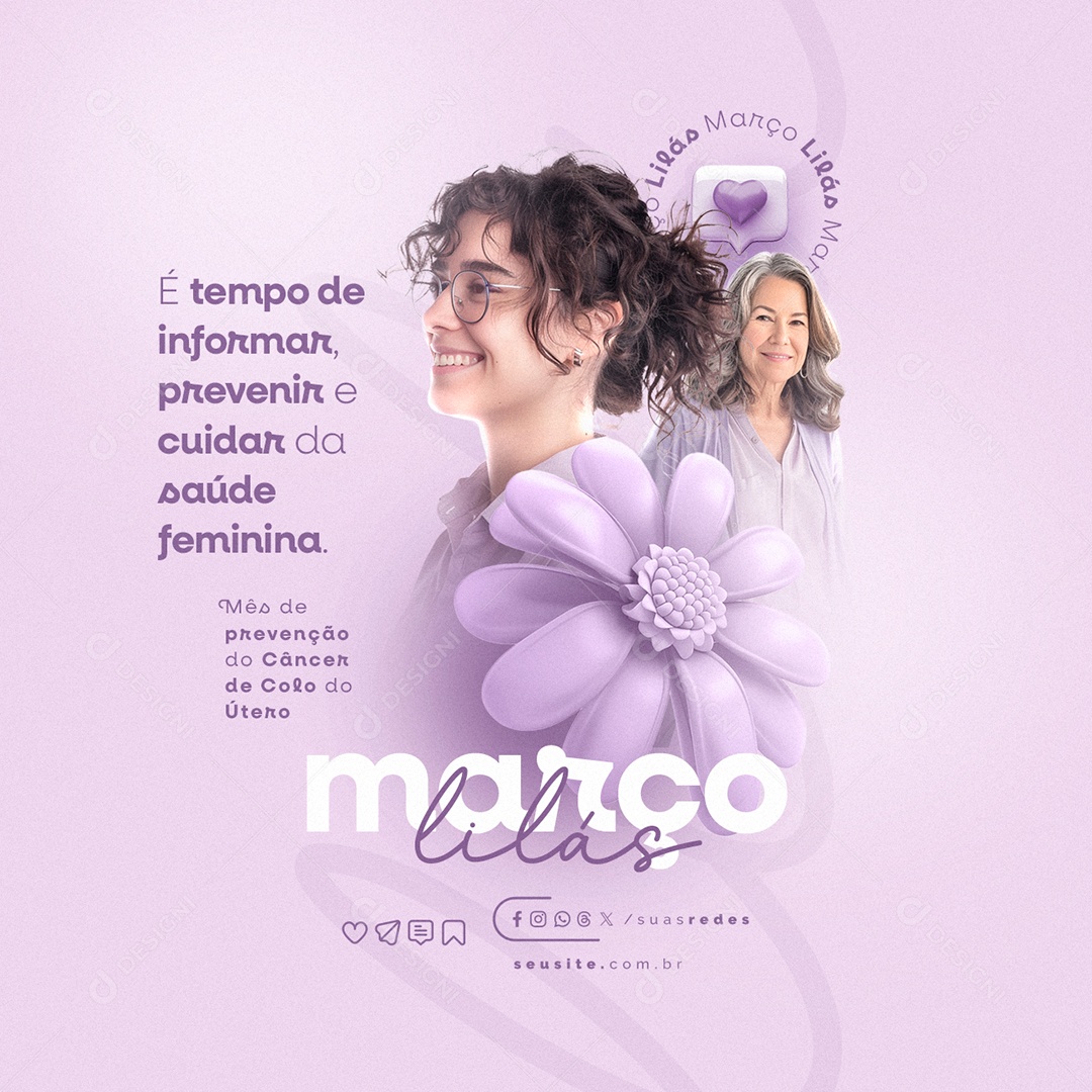 Março Lilás É tempo de informar Social Media PSD Editável