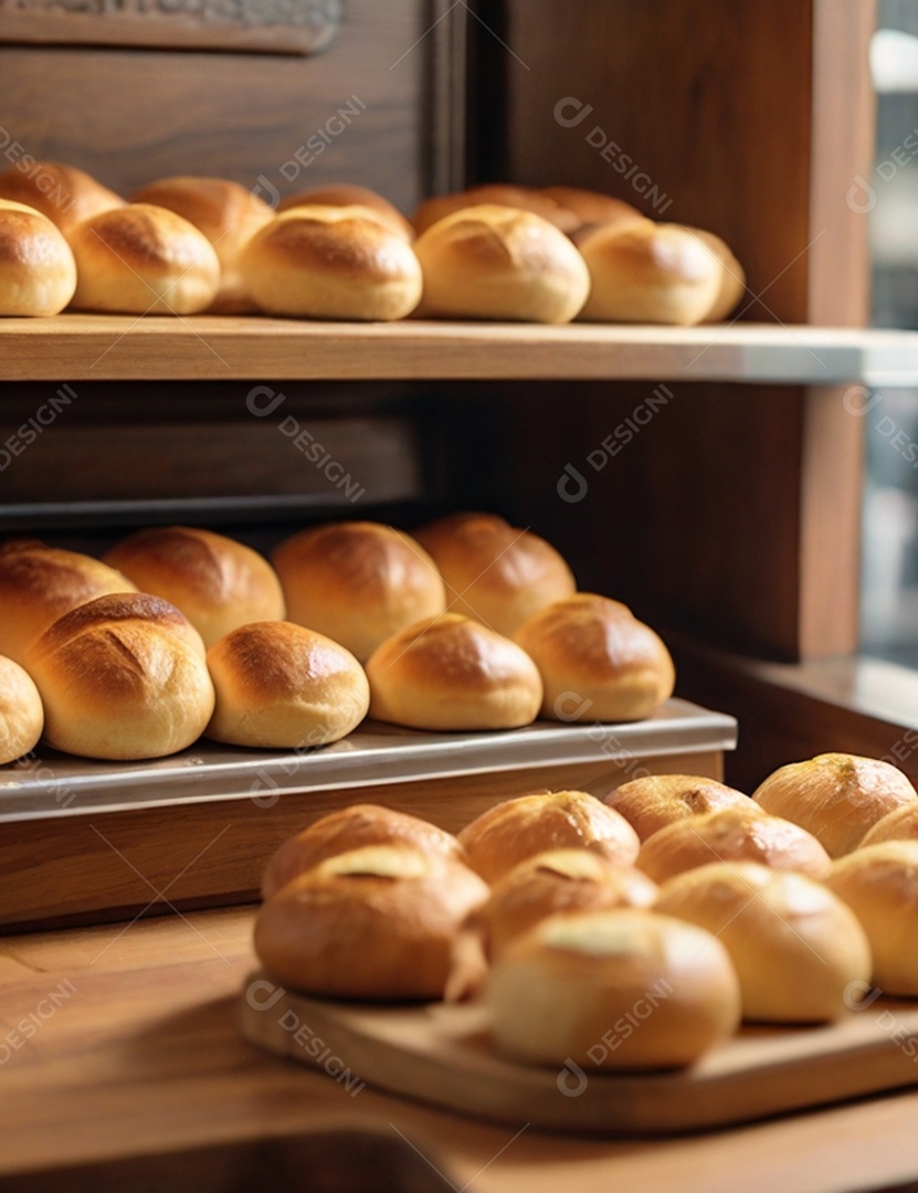 Bancada de bolos em padaria