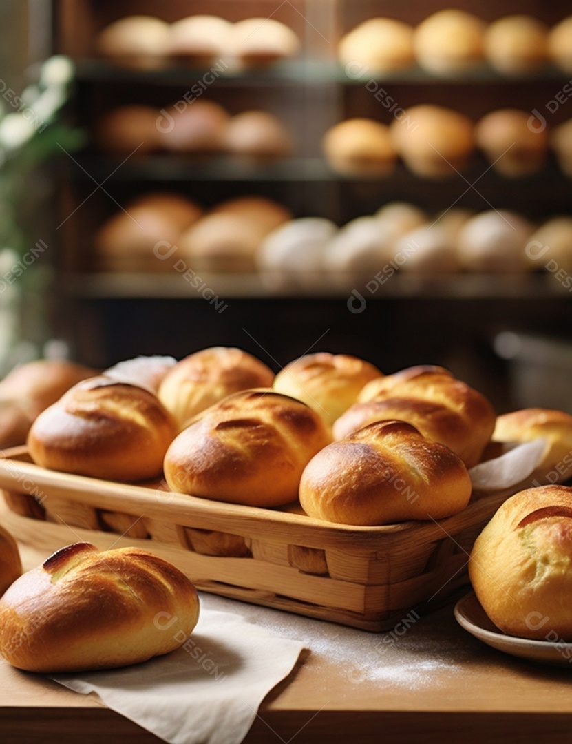 Pães em cestinha de padaria