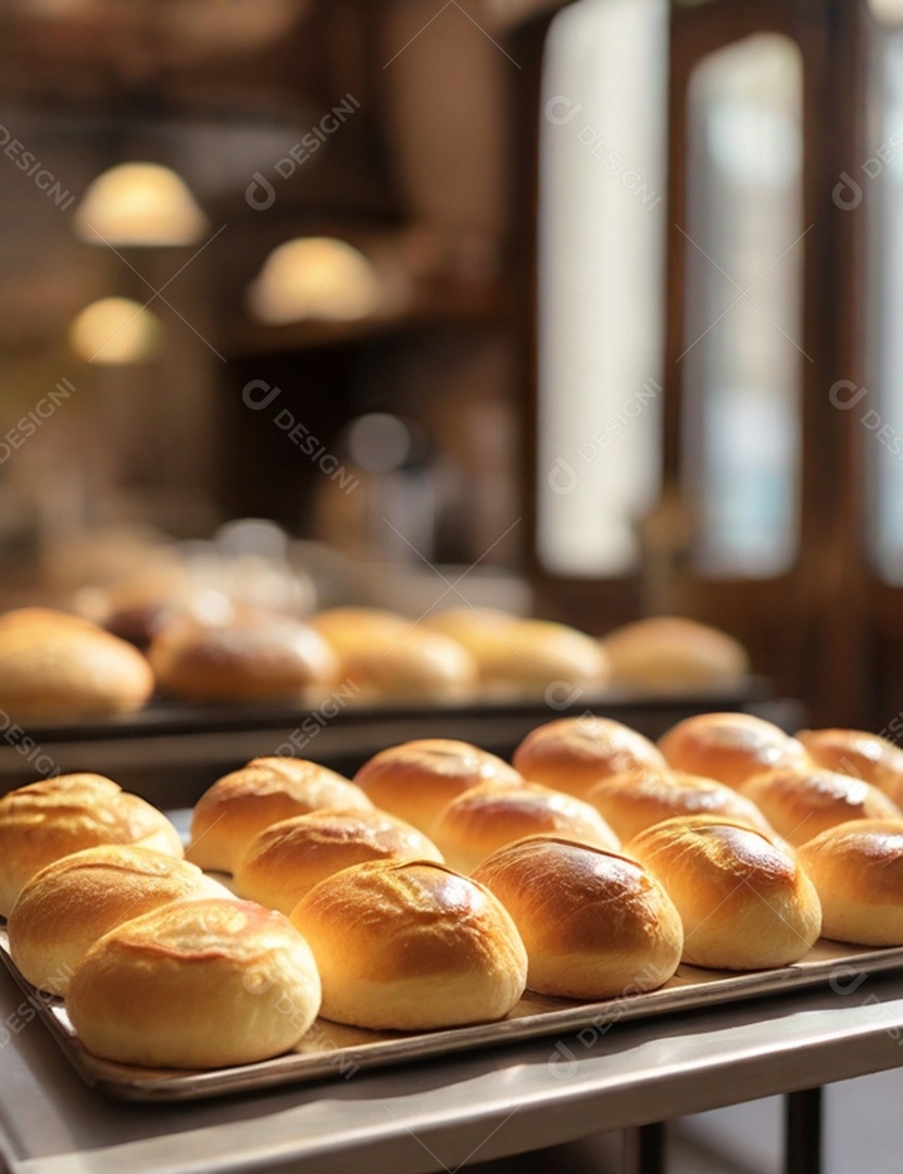 Pães na bancada de padaria