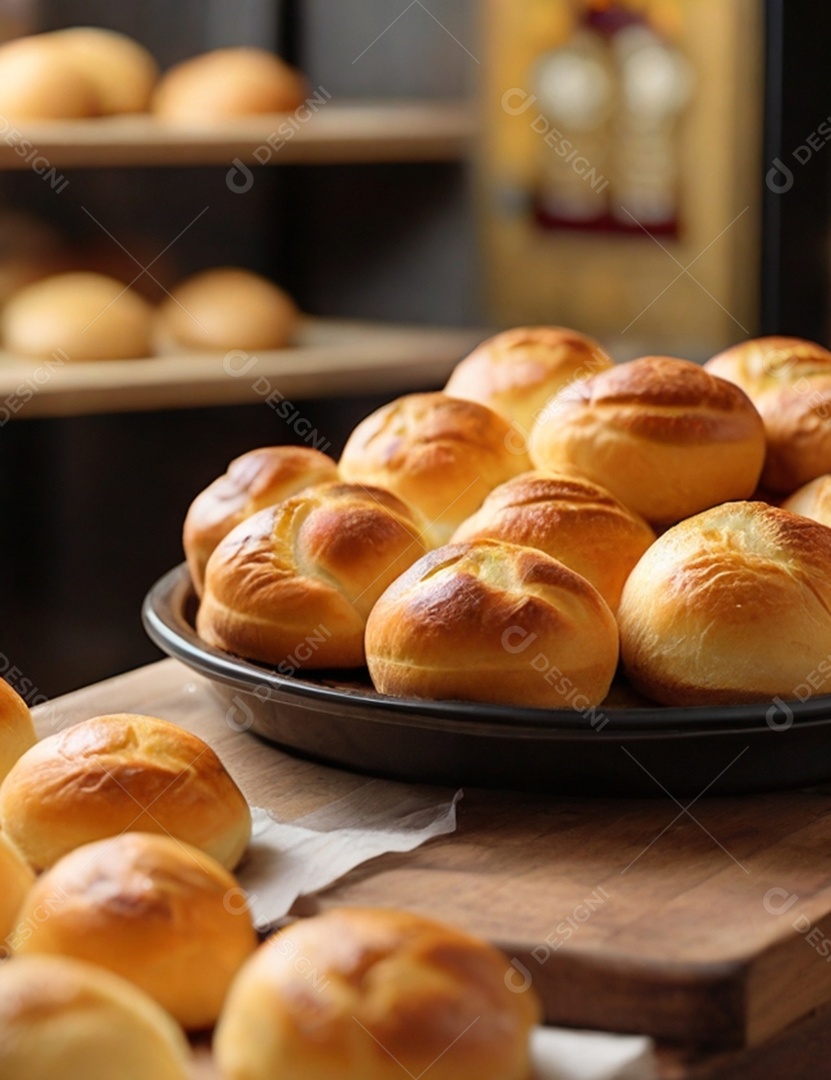 Bandeja com pães fresco em padaria